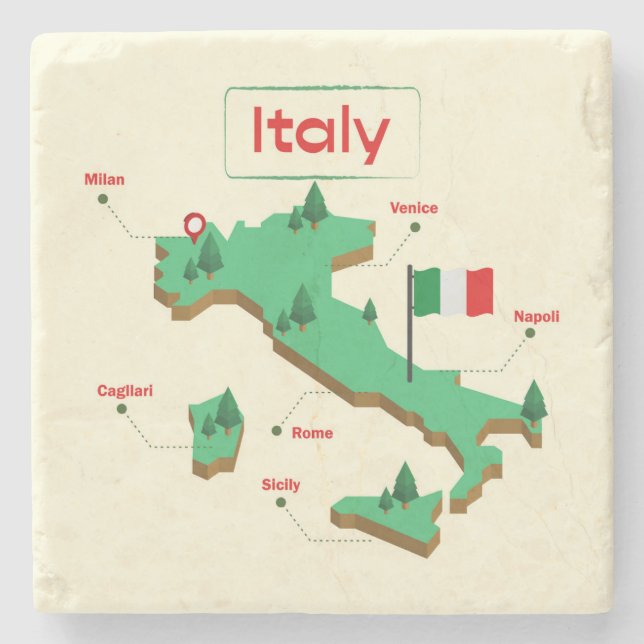 Cool and Colorful Italy Map Stone Coaster (Front)