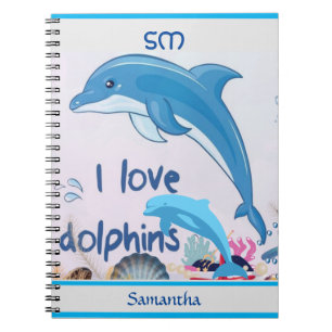 Cool and Colorful l Love Dolphins Quotes Name Notebook