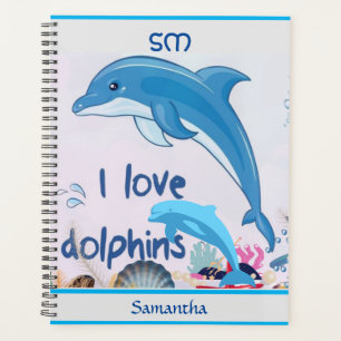 Cool and Colorful l Love Dolphins Quotes Name Planner