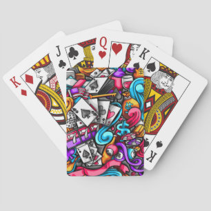 Cool and Colorful Las Vegas Casino Gambling Doodle Poker Cards