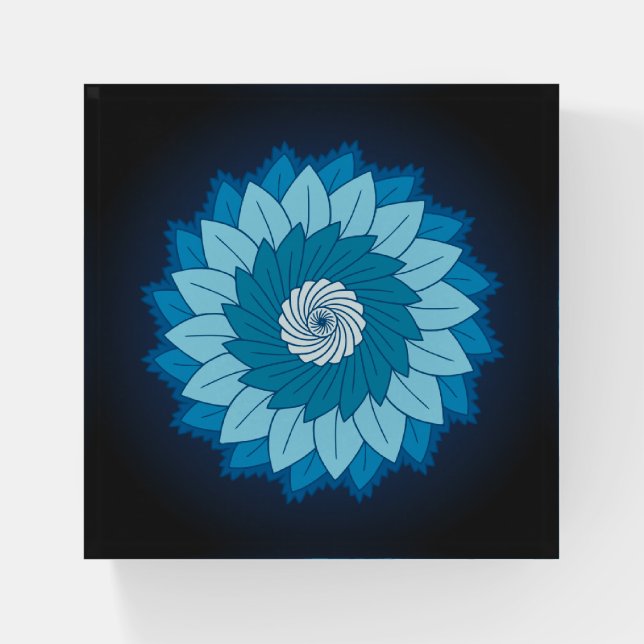 Cool and Colorful Mandala Pattern Blue Flames Paperweight (Front)