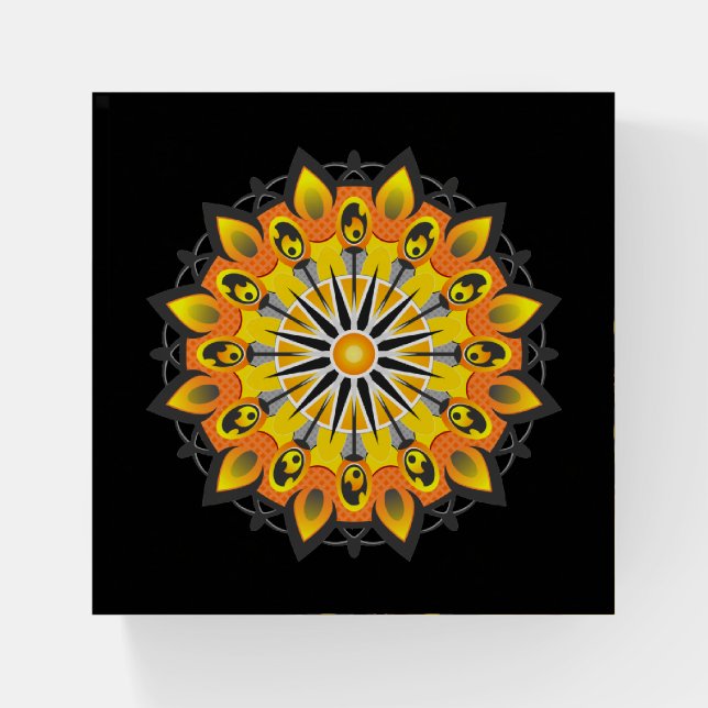 Cool and Colorful Mandala Pattern Flames Paperweight (Front)