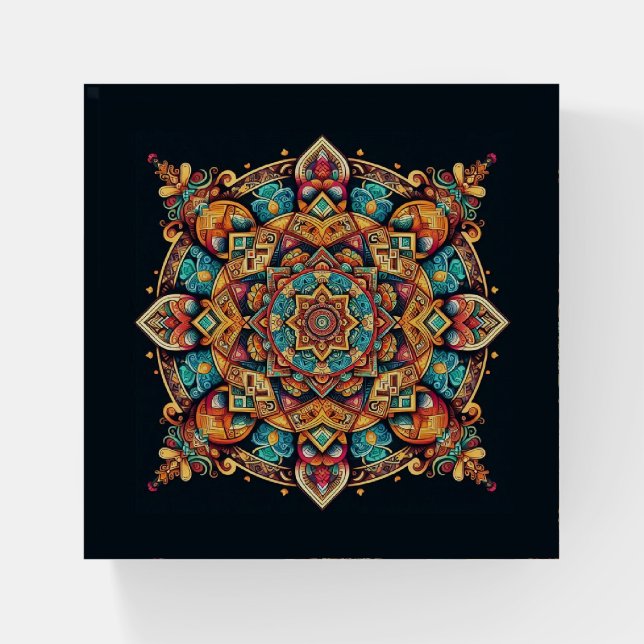 Cool and Colorful Mandala Pattern Paperweight (Front)