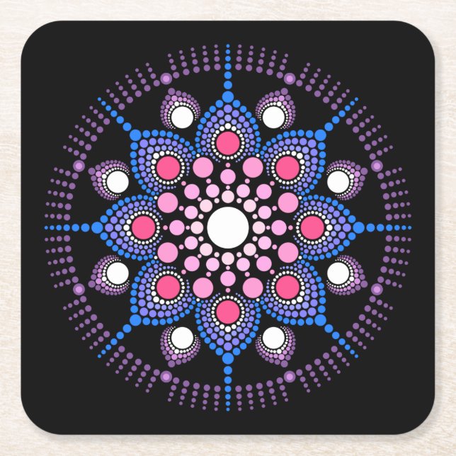 Cool and Colorful Mandala Pattern Square Paper Coaster (Front)