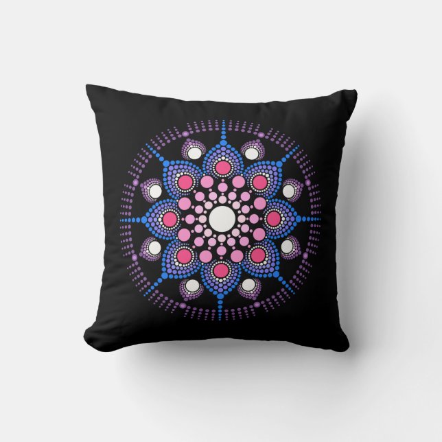 Cool and Colorful Mandala Pattern Throw Pillow (Front)