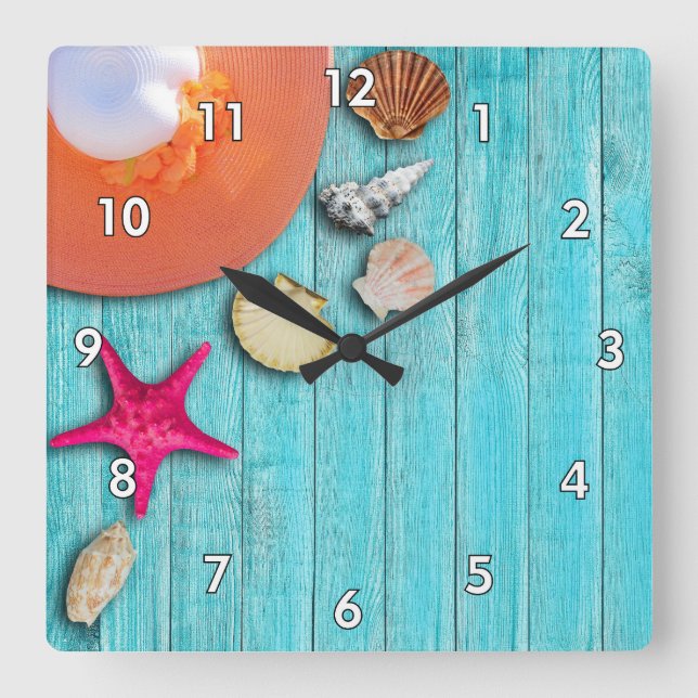 Cool and Colorful Ocean Themed Square Wall Clock (Front)