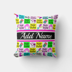 COOL AND COLORFUL PERSONALIZED HAIR STYLIST THROW PILLOW