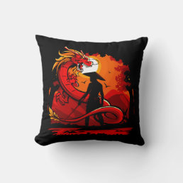 Cool and Colorful Samurai Warrior with Dragon Throw Pillow