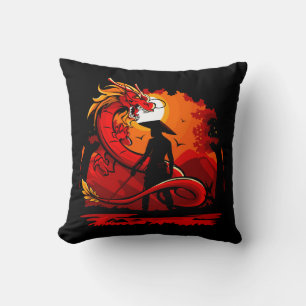 Cool and Colorful Samurai Warrior with Dragon Throw Pillow