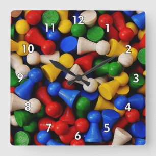 Cool and Colorful Wooden Game Piece Square Wall Clock