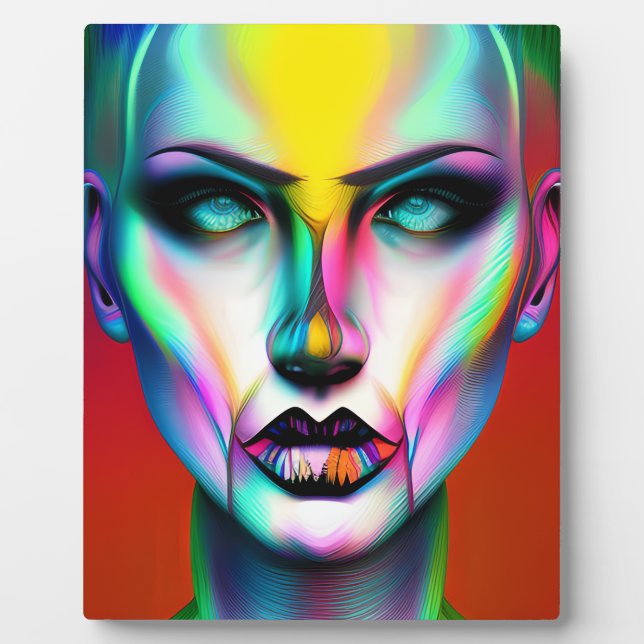 Cool and Creepy Colorful Androgynous Robot  Plaque (Front)