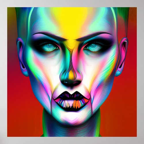 Cool and Creepy Colorful Androgynous Robot  Poster