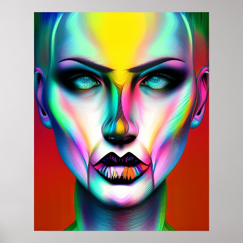 Cool and Creepy Colorful Androgynous Robot  Poster