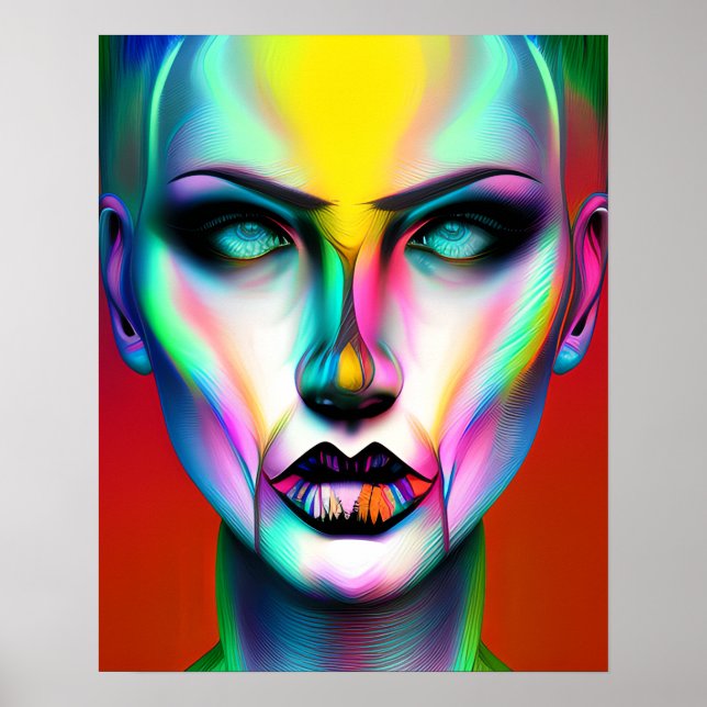 Cool and Creepy Colorful Androgynous Robot  Poster (Front)