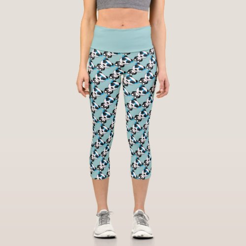 Cool and cute panda bear with sunglasses pattern capri leggings