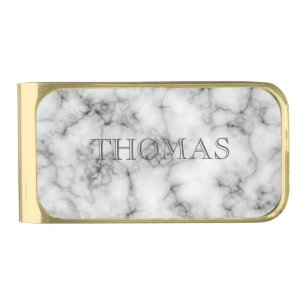 Cool and Elegat Marble Pattern Texture Monogram Gold Finish Money Clip
