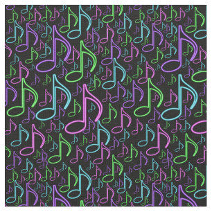 Cool and Fun Bright Neon Music Note Pattern Fabric