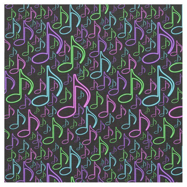 Cool and Fun Bright Neon Music Note Pattern Fabric (Close Up)