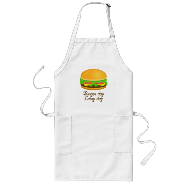 Cool and fun burger day every day long apron (Front)