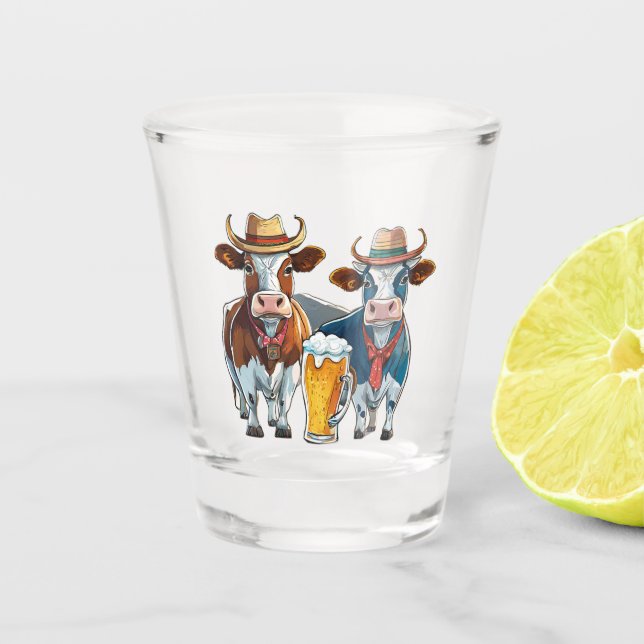 Cool and Fun Cows and Beer Shot Glasses! Glass (Front)