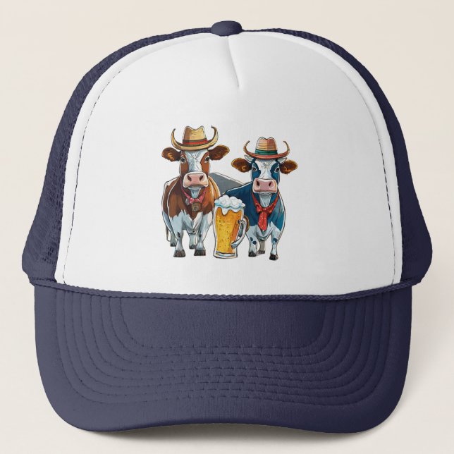 Cool and Fun Cows and Beer Trucker Hat! Hat (Front)