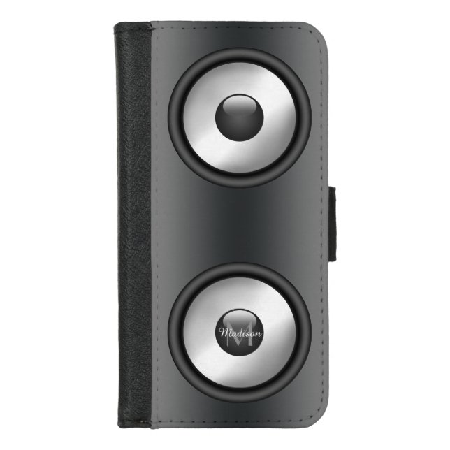Cool and fun Music Speaker design Monogram iPhone Wallet Case (Front)