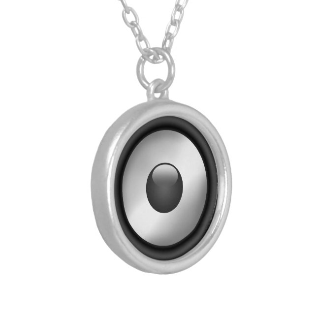 Cool and fun Music Speaker design Silver Plated Necklace (Front Left)