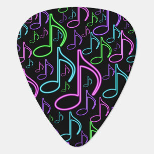 Cool and Fun Neon Music Note Collage Guitar Pick