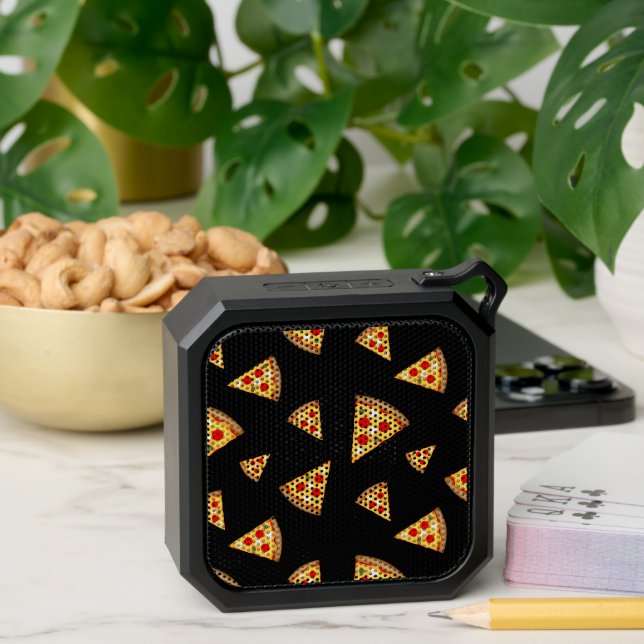 Cool and fun pizza slices pattern black bluetooth speaker (Insitu(Table))