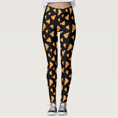 Cool and fun pizza slices pattern black leggings