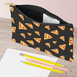 Cool and fun pizza slices pattern dark gray accessory pouch