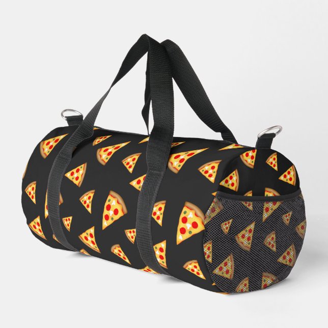 Cool and fun pizza slices pattern dark gray duffle bag (Right Corner)