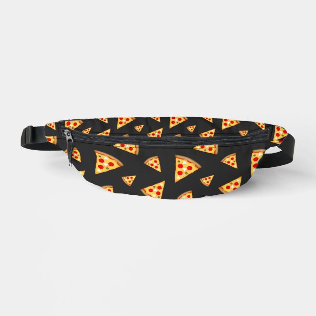 Cool and fun pizza slices pattern dark gray fanny pack (Front)