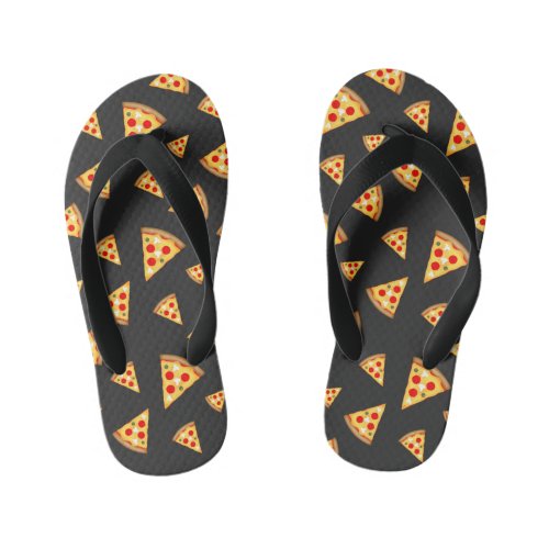 Cool and fun pizza slices pattern dark gray kids flip flops