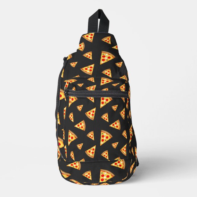 Cool and fun pizza slices pattern dark gray sling bag (Front)