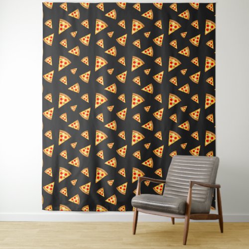 Cool and fun pizza slices pattern dark gray tapestry