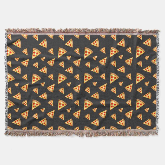 Cool and fun pizza slices pattern dark gray throw blanket (Front)