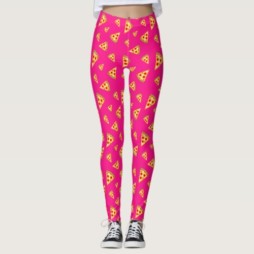 Cool and fun pizza slices pattern hot pink leggings