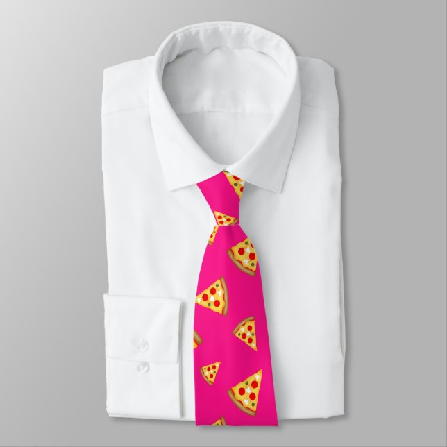 Cool and fun pizza slices pattern hot pink neck tie (Tied)