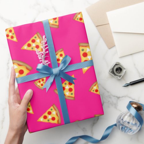 Cool and fun pizza slices pattern hot pink wrapping paper