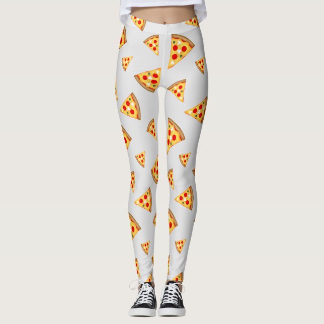 Cool and fun pizza slices pattern light gray leggings (Front)