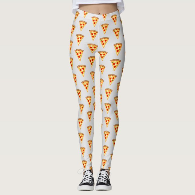 Cool and fun pizza slices pattern light gray leggings (Front)