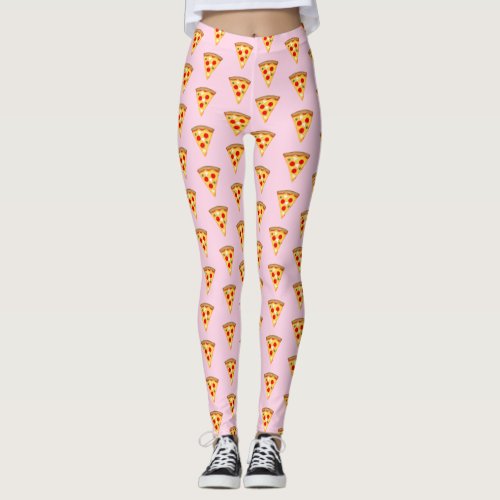 Cool and fun pizza slices pattern light pink  leggings