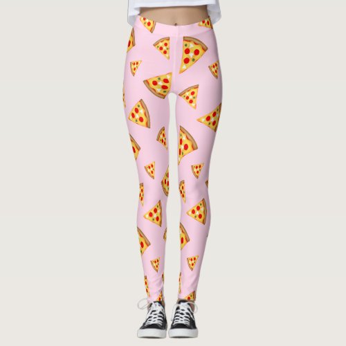Cool and fun pizza slices pattern light pink leggings