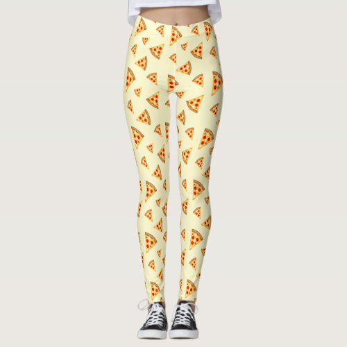 Cool and fun pizza slices pattern light yellow leggings