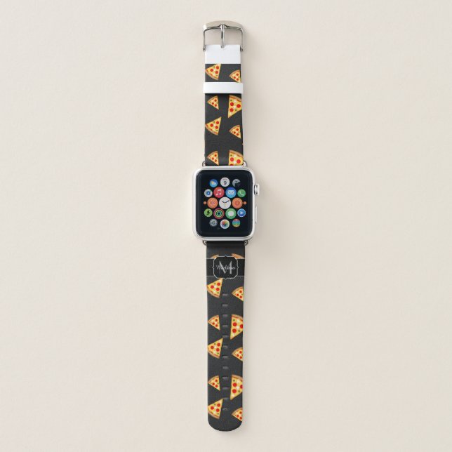 Cool and fun pizza slices pattern Monogram Apple Watch Band (Front)