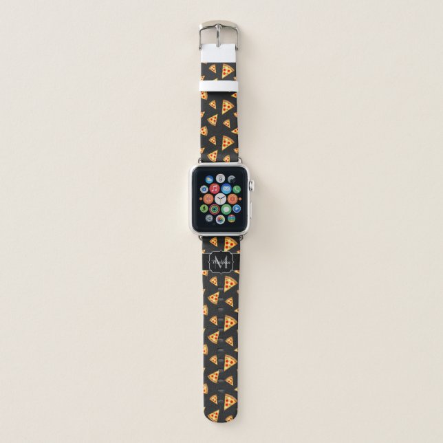 Cool and fun pizza slices pattern Monogram Apple Watch Band (Front)