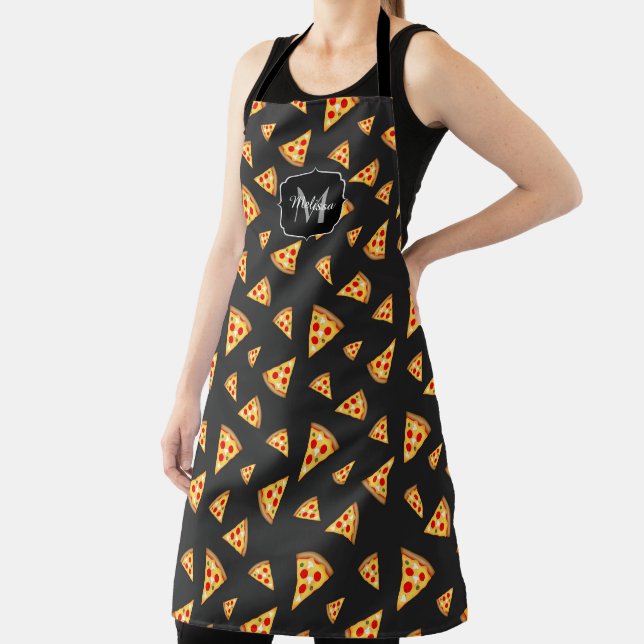 Cool and fun pizza slices pattern Monogram Apron (Insitu)