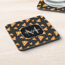 Cool and fun pizza slices pattern Monogram Beverage Coaster