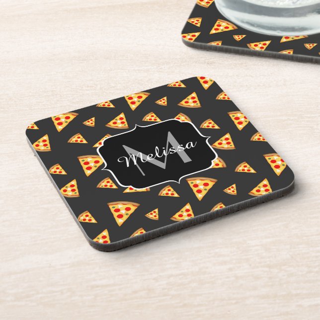 Cool and fun pizza slices pattern Monogram Beverage Coaster (Left Side)